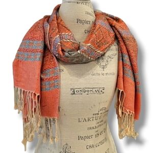 Gift From Jerusalem 100% Cashmere Fringed Coral Printed Wrap/Scarf - OS